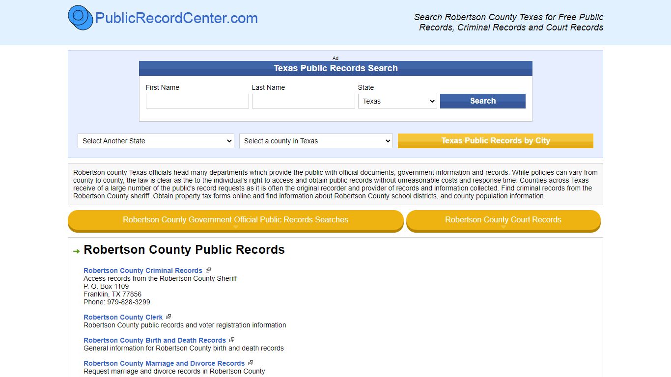 Robertson County Texas Free Public Records - Court Records ...
